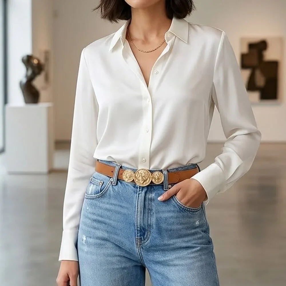 Ladies Fashionable Coin Brown Skinny Belt